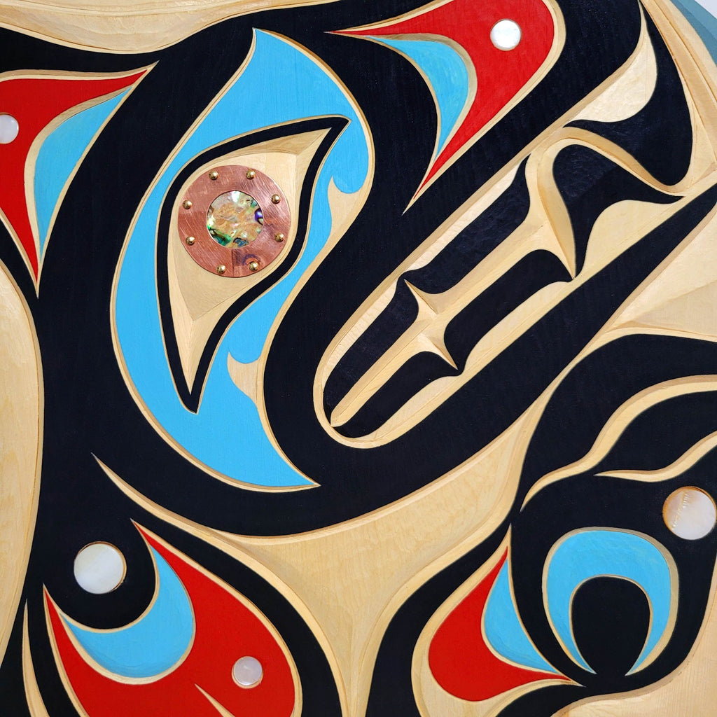 Indigenous Wolf Cedar Panel by Kwakiutl carver Trevor Hunt