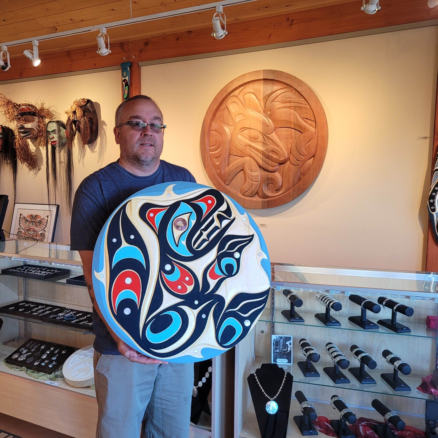 Indigenous Wolf Cedar Panel by Kwakiutl carver Trevor Hunt