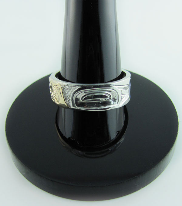 Haida Raven Gold Silver 1/4 inch wide Ring