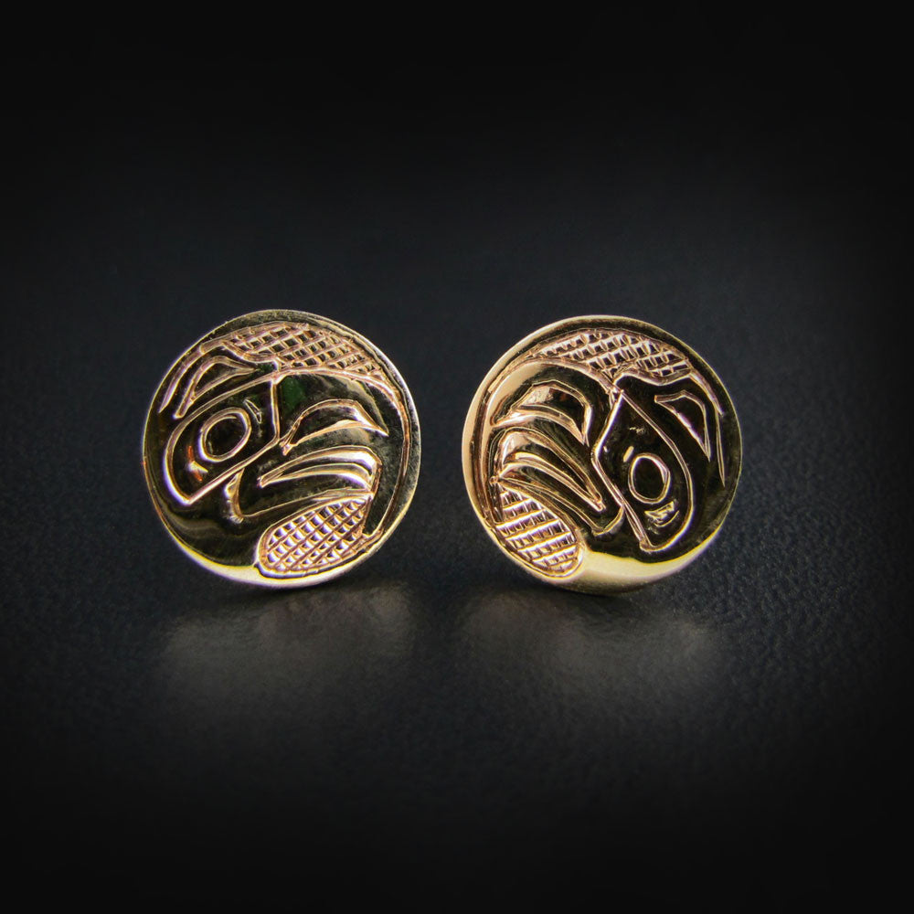 Gold Haida Eagle Studs / Earrings by Carmen Goertzen