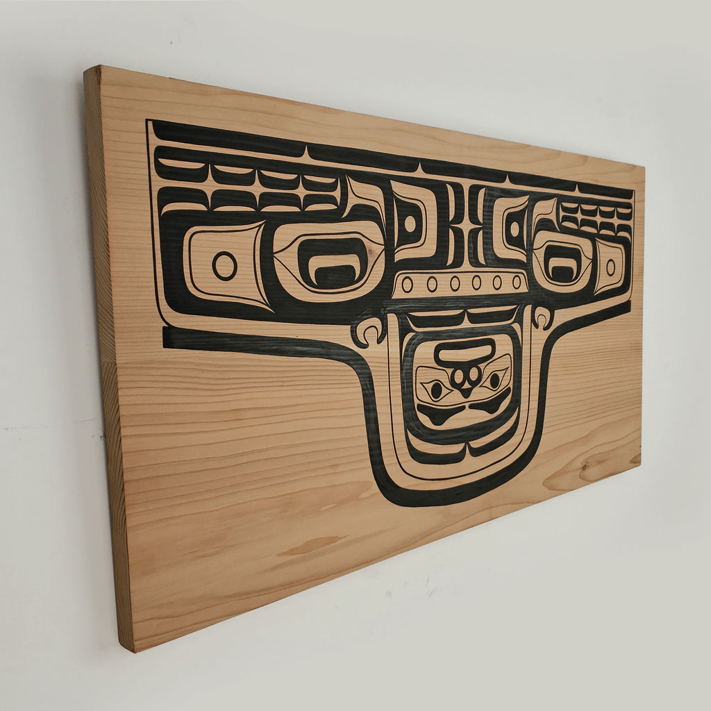 First Nations Painted Cedar Board by Kwakwaka'wakw Master Carver Calvin Hunt