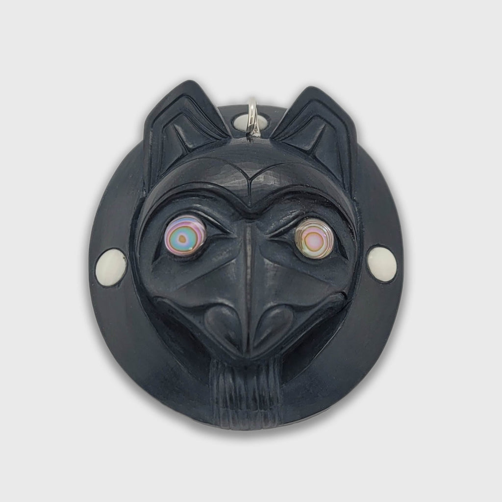 Argillite Wolf Pendant by Master Haida Carver Ron Russ