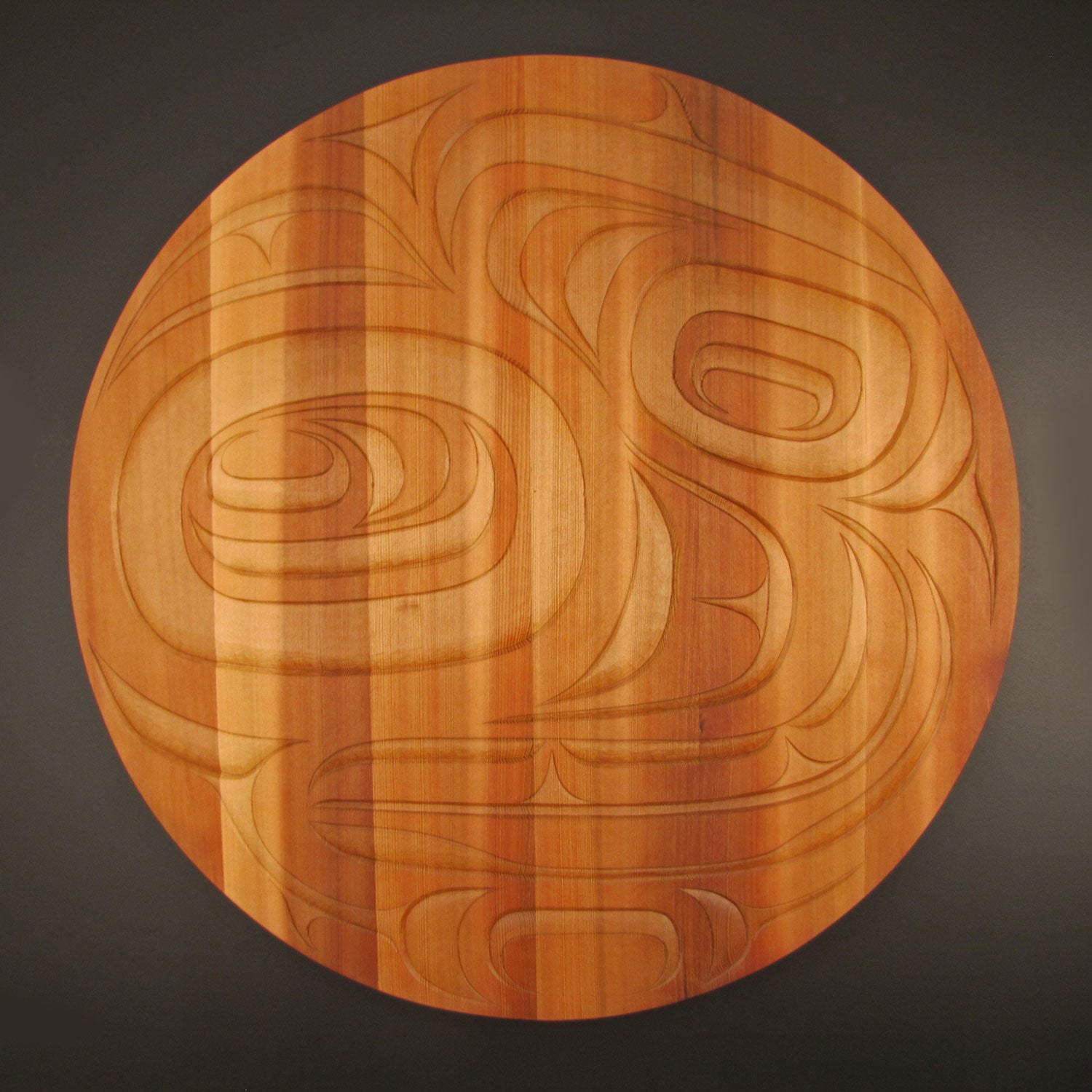 Large Bear and Salmon Cedar Panel by Kwakiutl carver Trevor Hunt