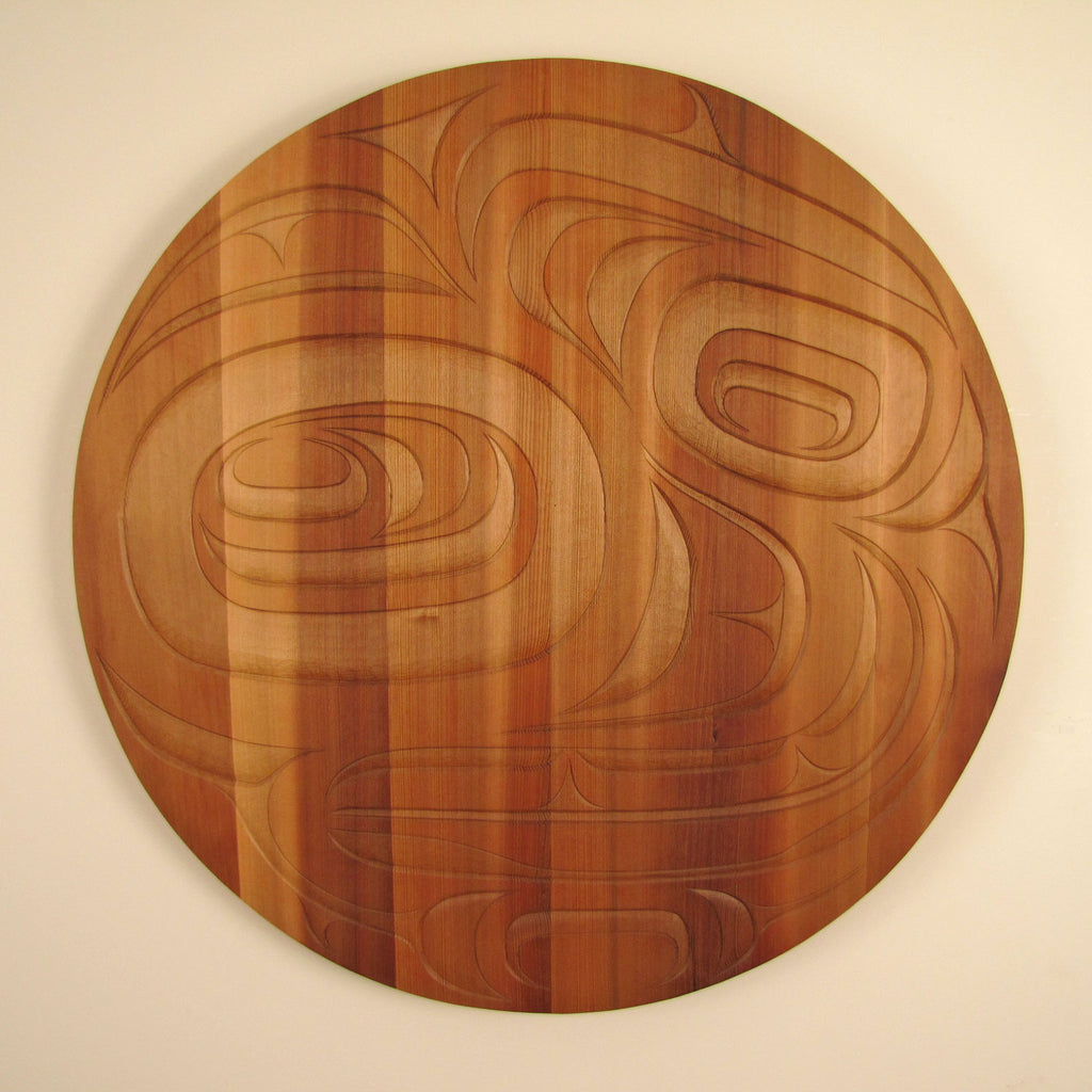 Large Bear and Salmon Cedar Panel by Kwakiutl carver Trevor Hunt