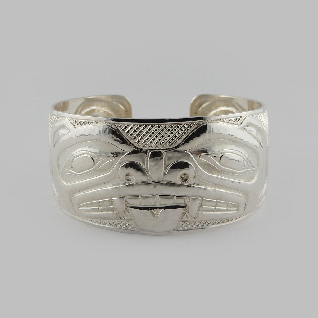 Silver Carved and Hammered Bear Bracelet by Haida artist Derek White