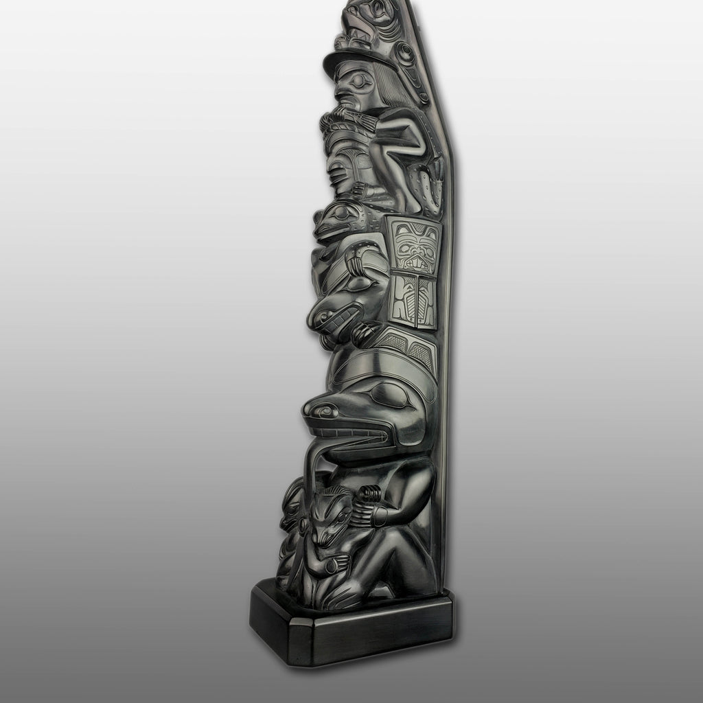 Large Argillite Bear Mother Totem Pole  by Haida carver Henry White