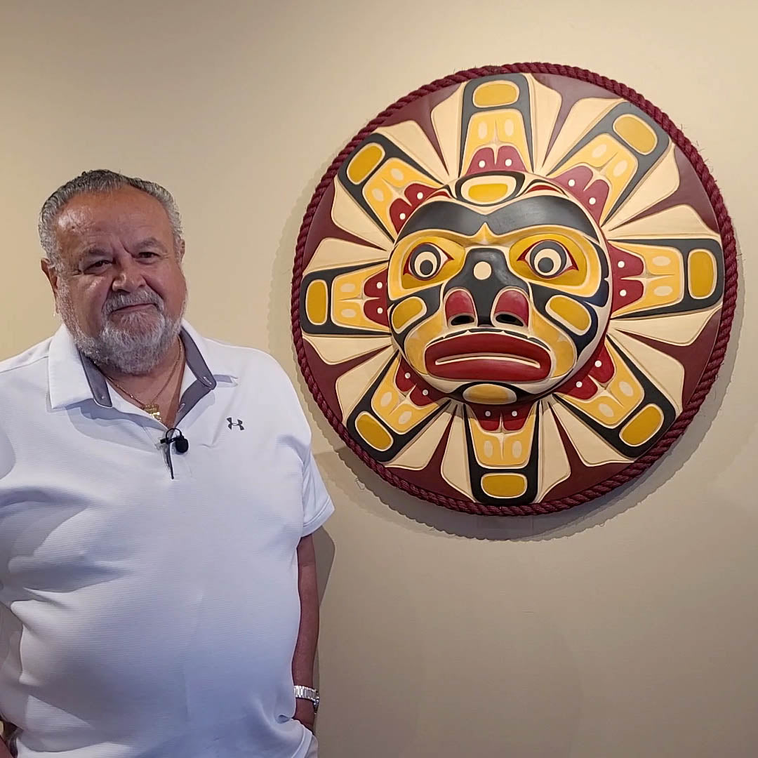 Kwakwaka'wakw Master Carver Bill Henderson with Sun Moon Mask