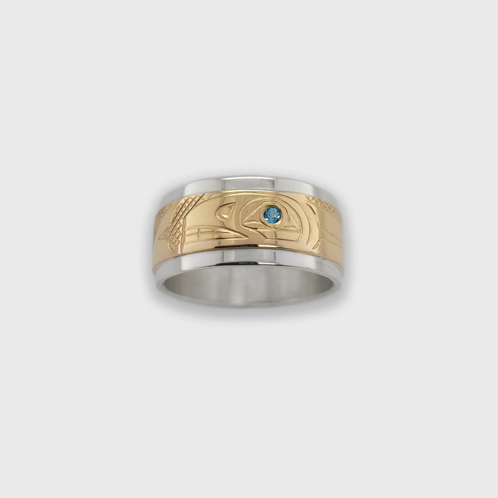Custom Silver, Gold and Topaz First Nations Wedding Band