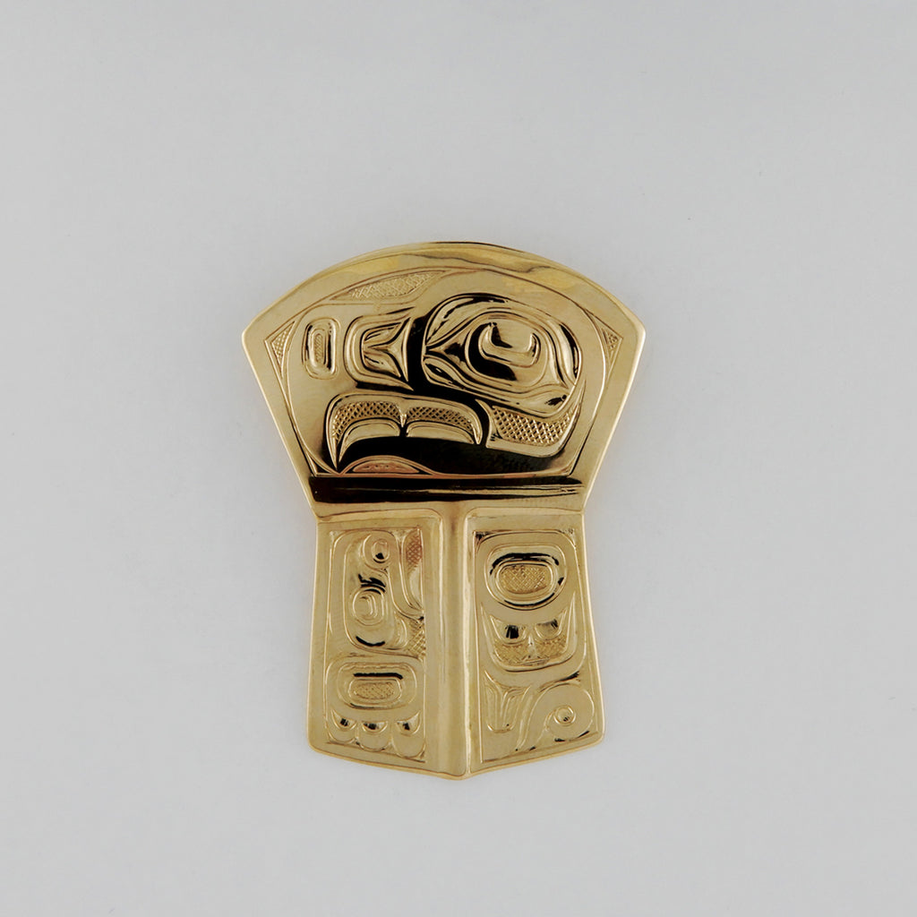 Gold Copper-shaped Eagle Pendant by Kwakwaka'wakw artist Joe Wilson