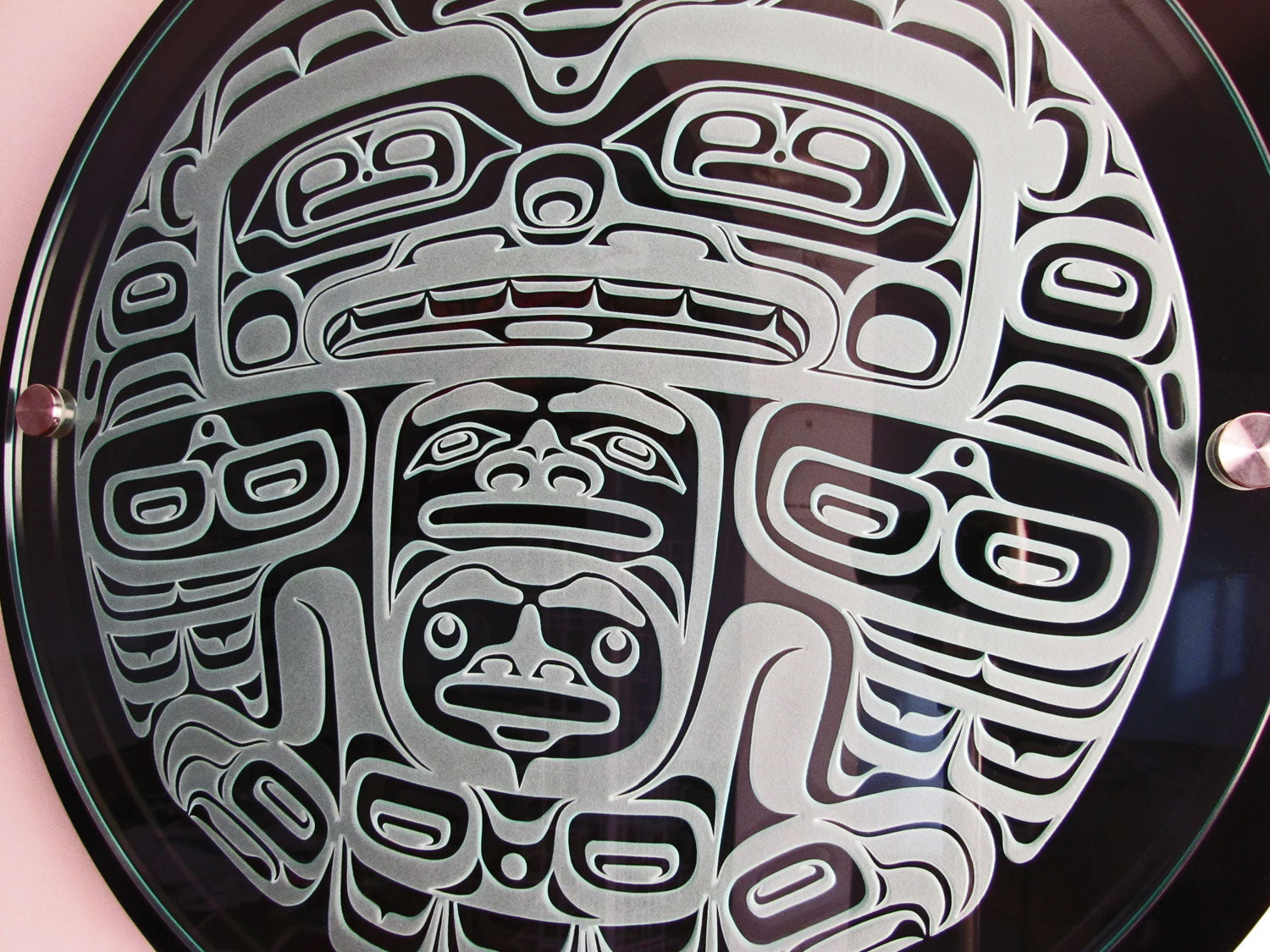 Sandblasted Glass Ealge Panel by Kwakiutl artist Trevor Hunt