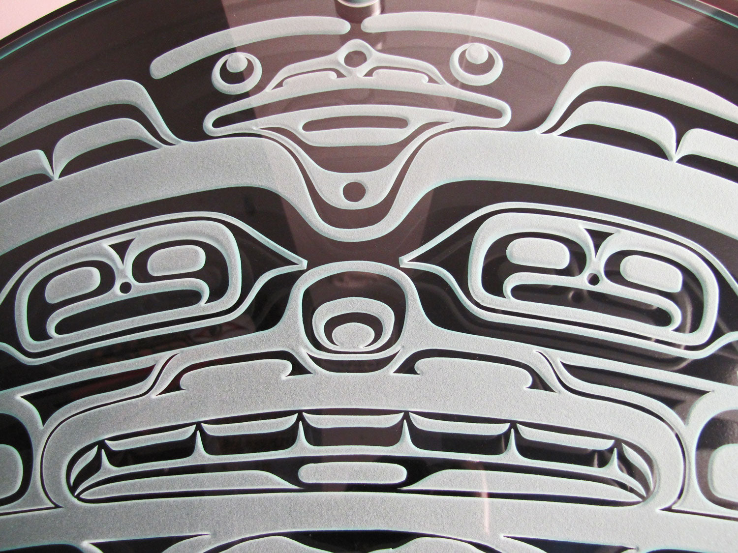 Sandblasted Glass Ealge Panel by Kwakiutl artist Trevor Hunt