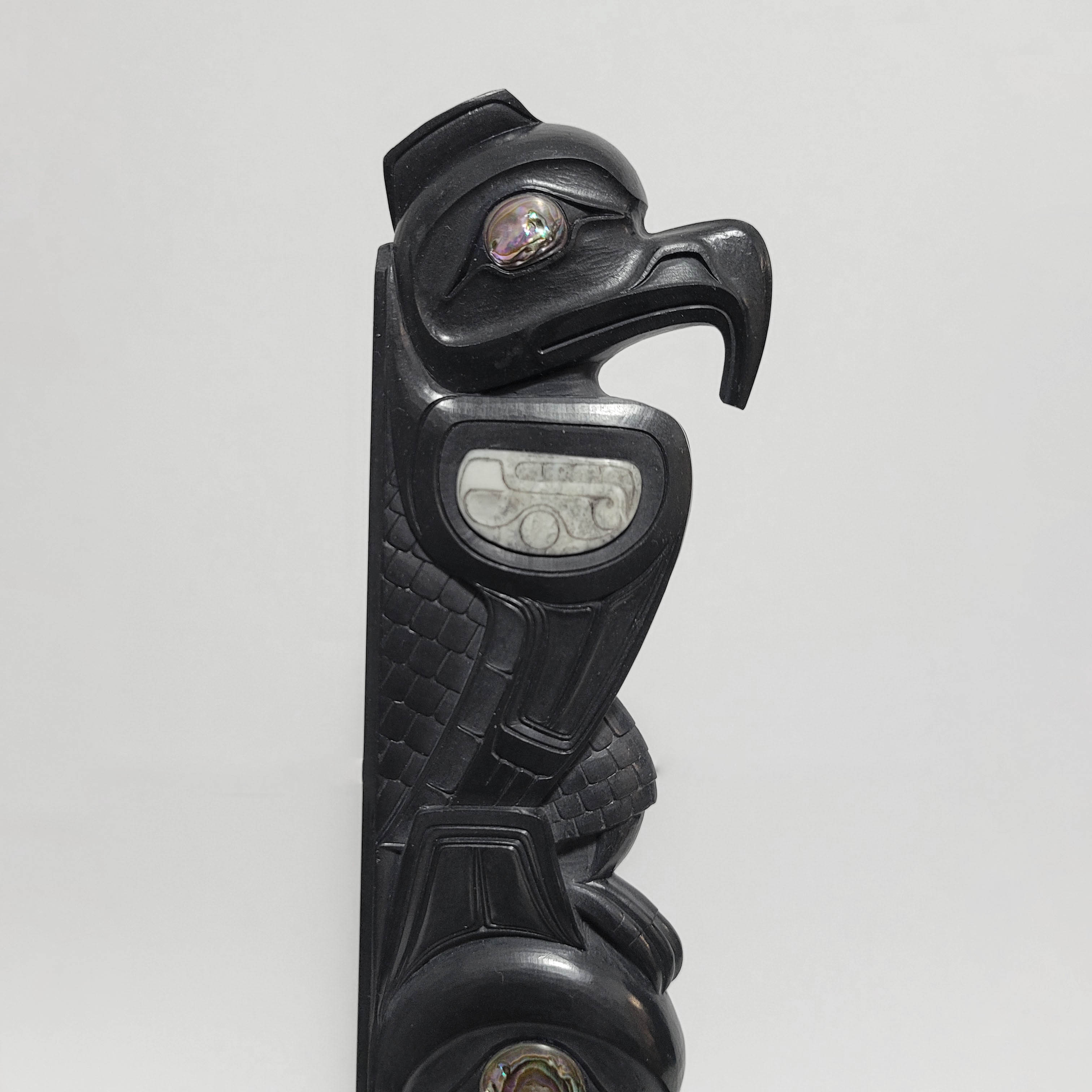 Argillite Eagle and Bear Totem Pole by Haida Master Carver Ron Russ