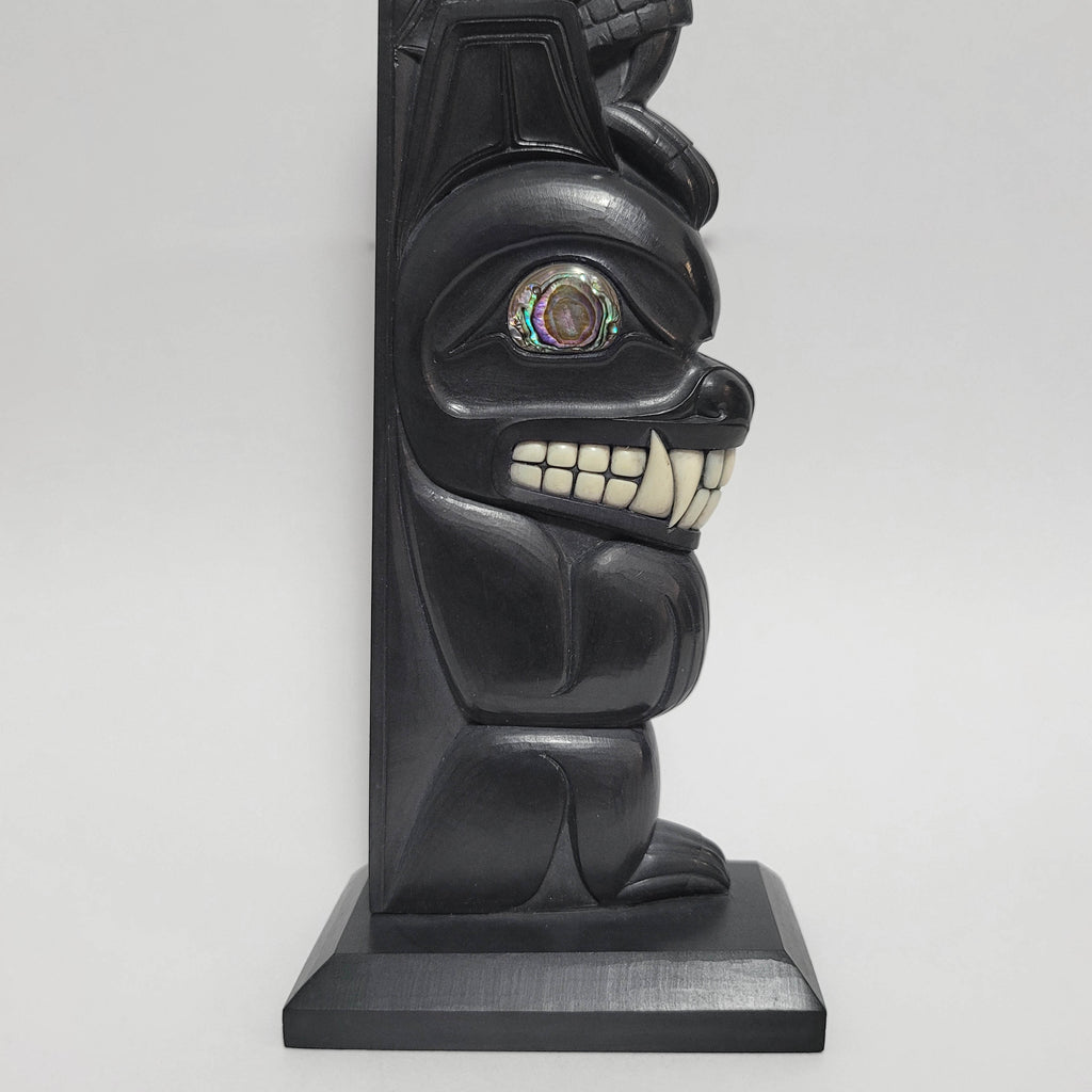 Argillite Eagle and Bear Totem Pole by Haida Master Carver Ron Russ