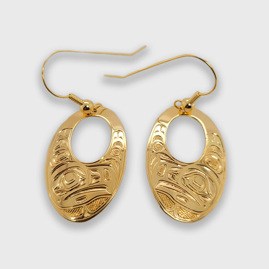 Gold Oval Eagle Earrings by Kwakwaka'wakw artist Joe Wilson