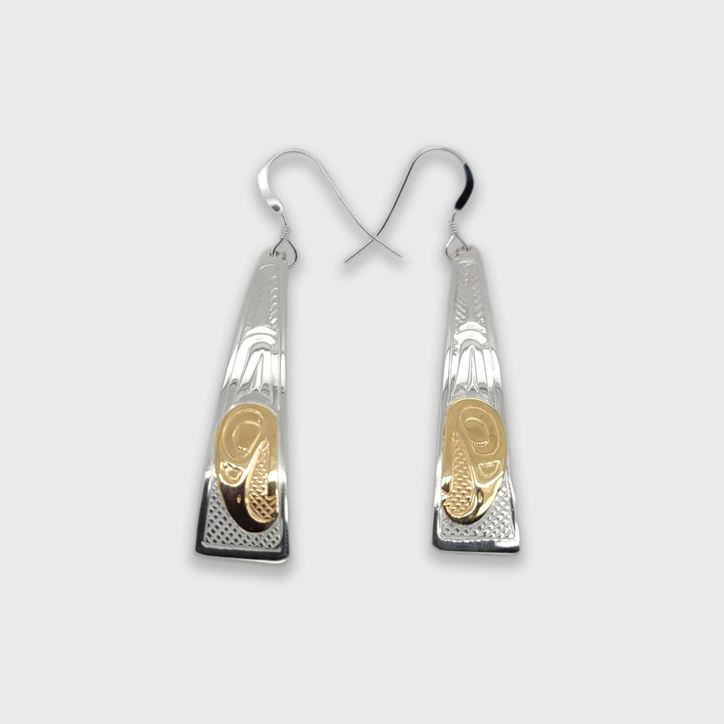 Silver and Gold Eagle Triangle Earrings by Cree artist Justin Rivard