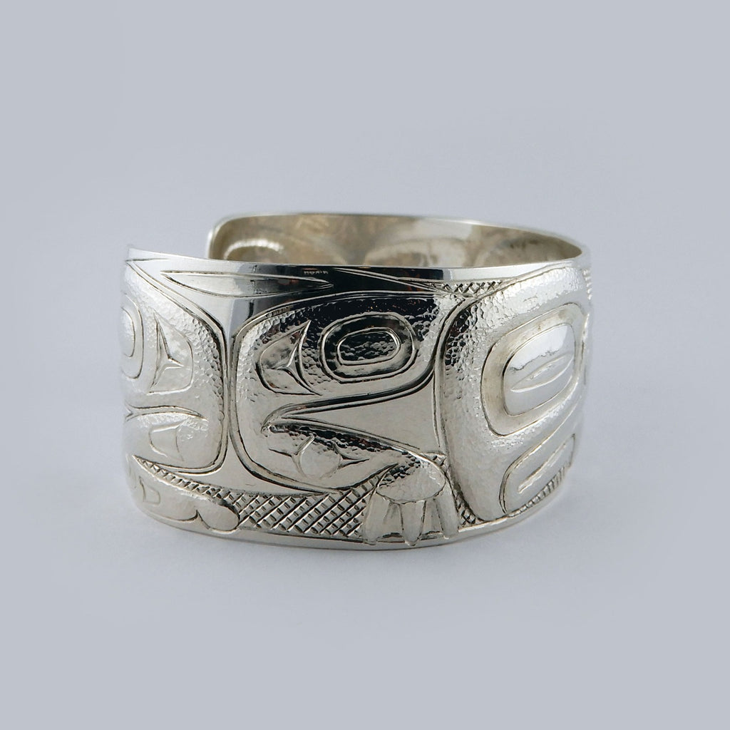 Silver Carved and Hammered Frog Bracelet by Haida artist Derek White