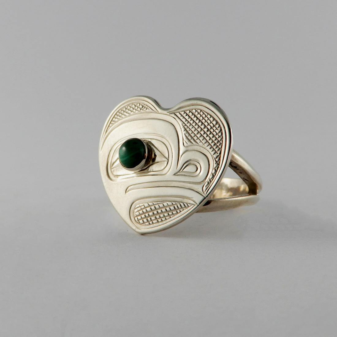 Silver and Malachite Frog Ring by Kwakwaka'wakw artist Chris Cook