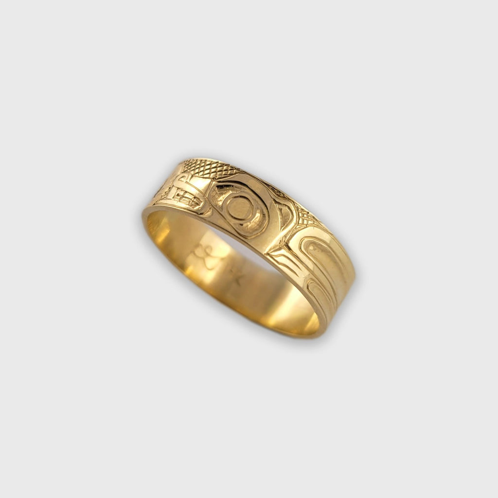 Gold Wolf Ring by Haida artist Carmen Goertzen