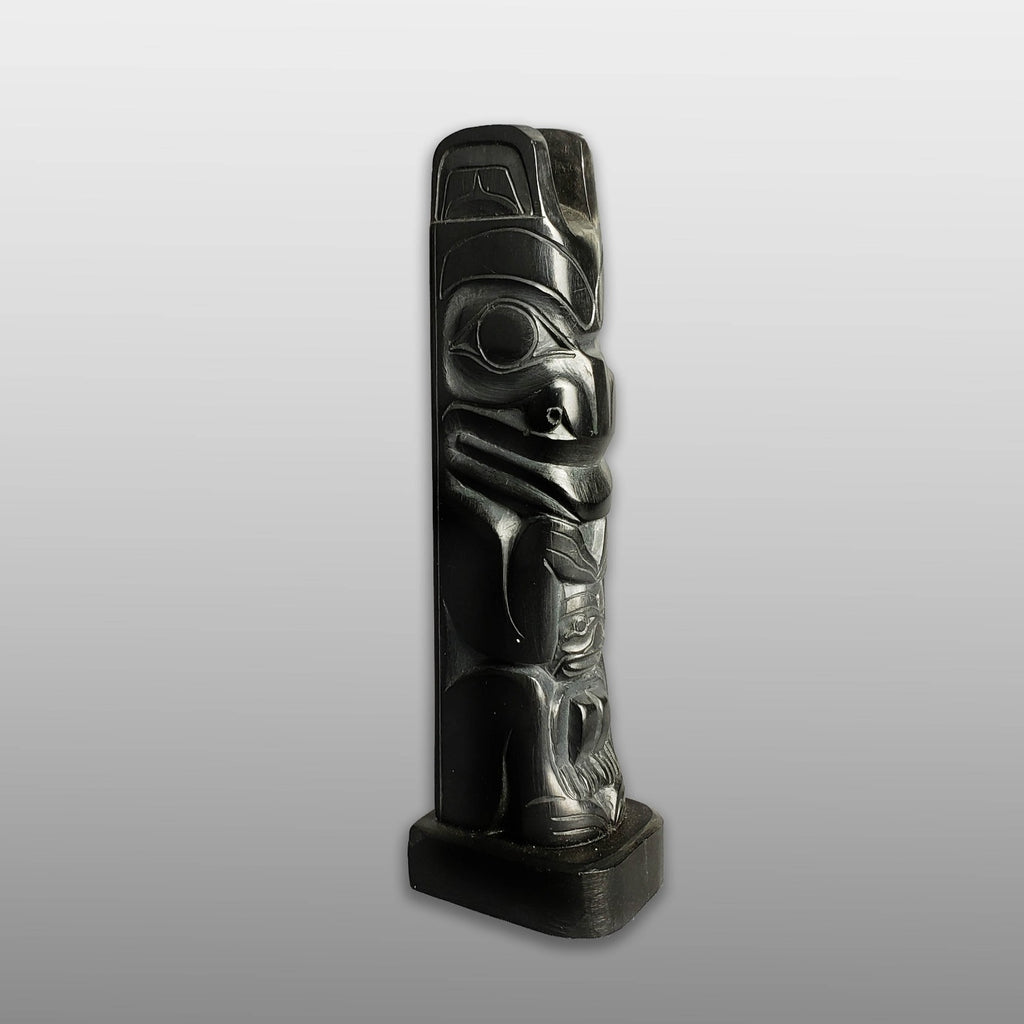 Small Argillite Bear Totem Pole by Haida carver Medric Jones