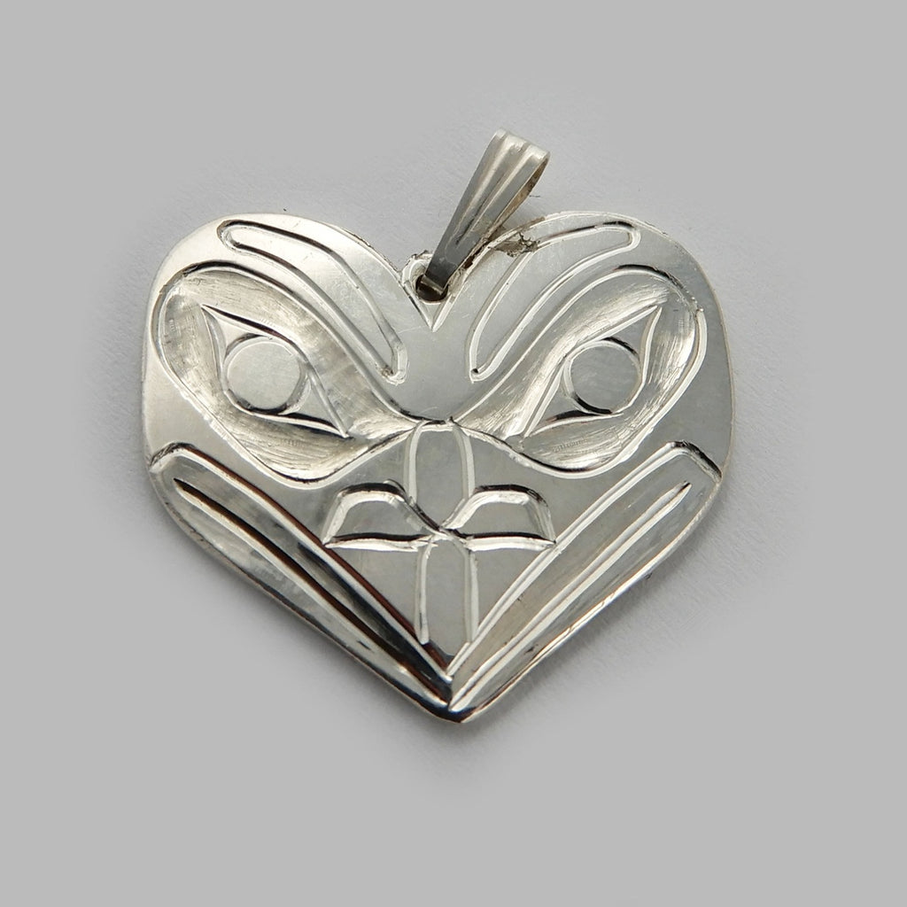 Silver Raven Heart Pendant by Haida artist Derek White