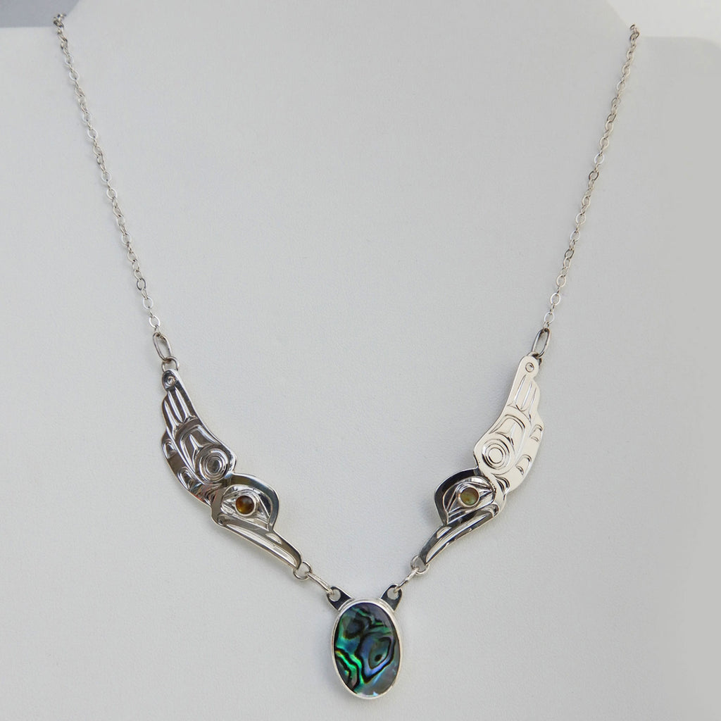 First Nations Silver and Abalone Hummingbird Song Necklace by Kwakwaka'wakw artist Chris Cook