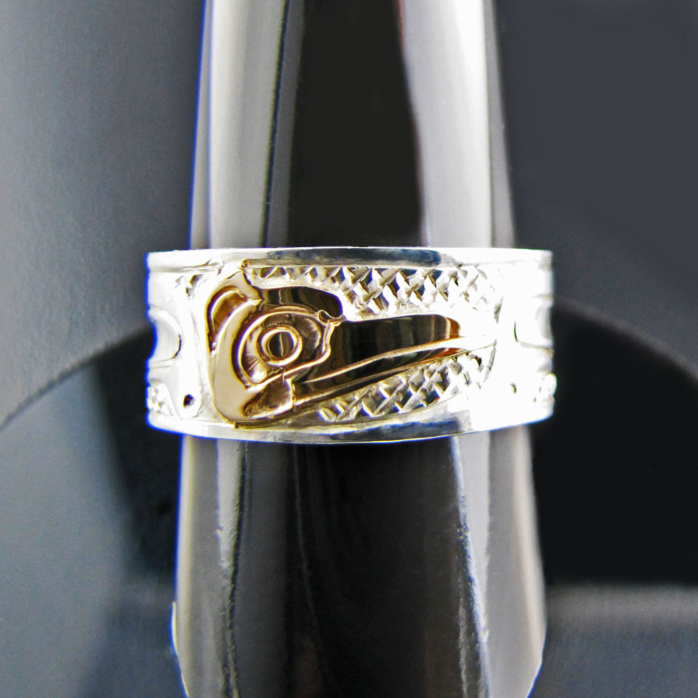 Silver and Gold Hummingbird Ring by Haida artist Carmen Goertzen