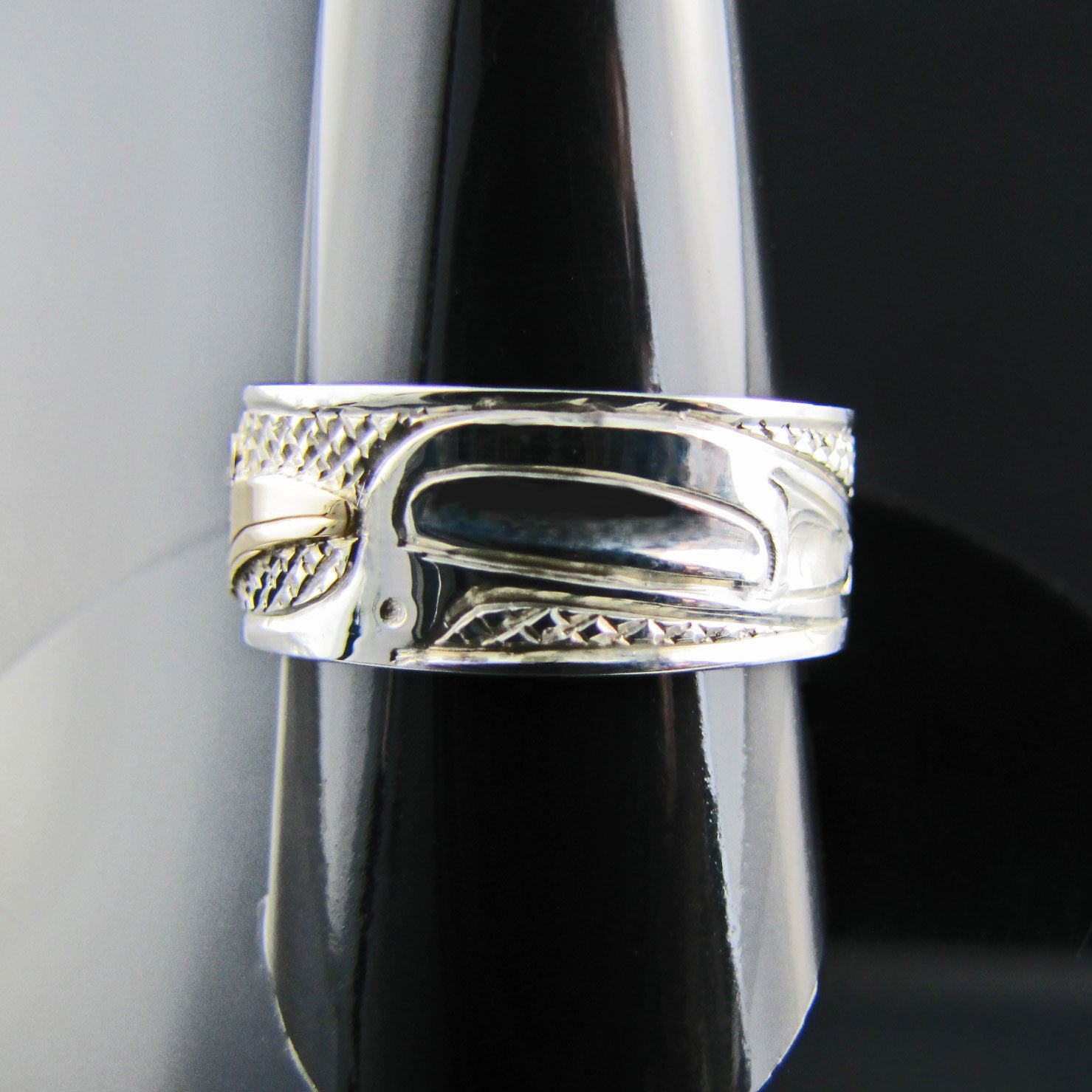 Silver and Gold Hummingbird Ring by Haida artist Carmen Goertzen