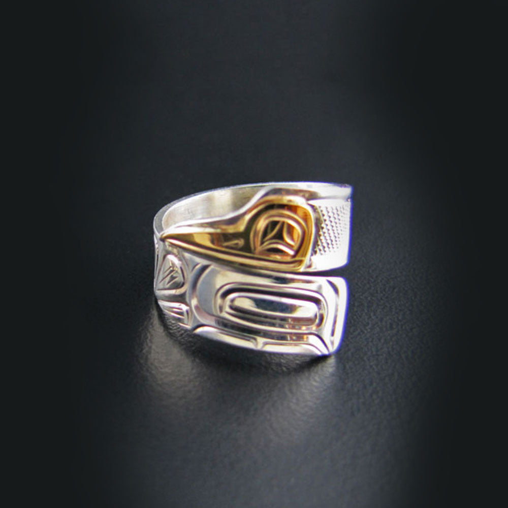 Silver and Gold Hummingbird Wrap Ring by Kwakwaka'wakw artist Rick Johnson