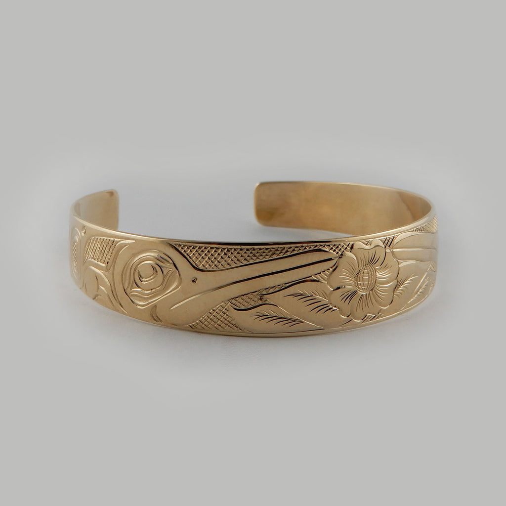 Gold Hummingbird First Nations Bracelet by Kwakwaka'wakw artist Joe Wilson