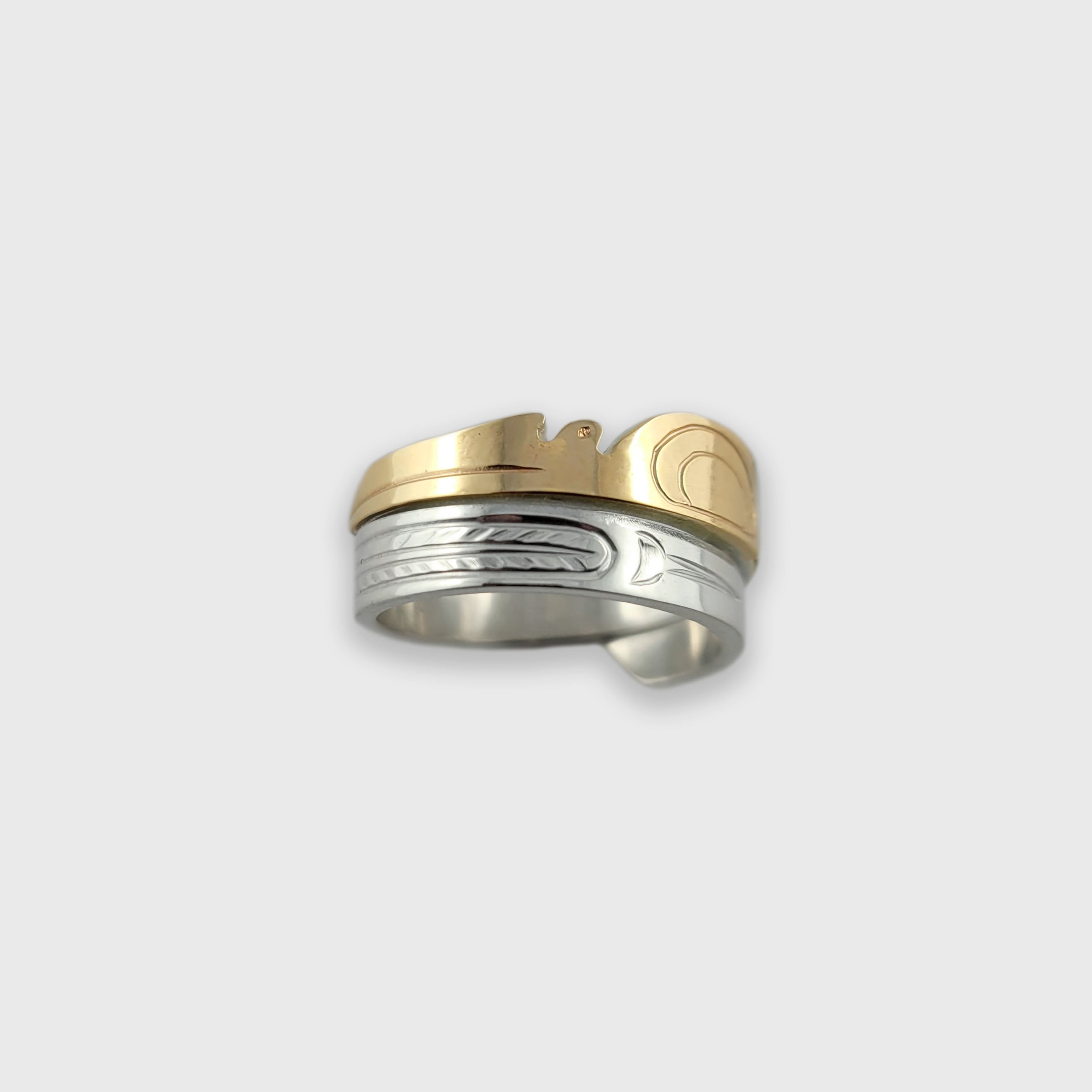 Silver and Gold Hummingbird Wrap Ring by Cree artist Justin Rivard