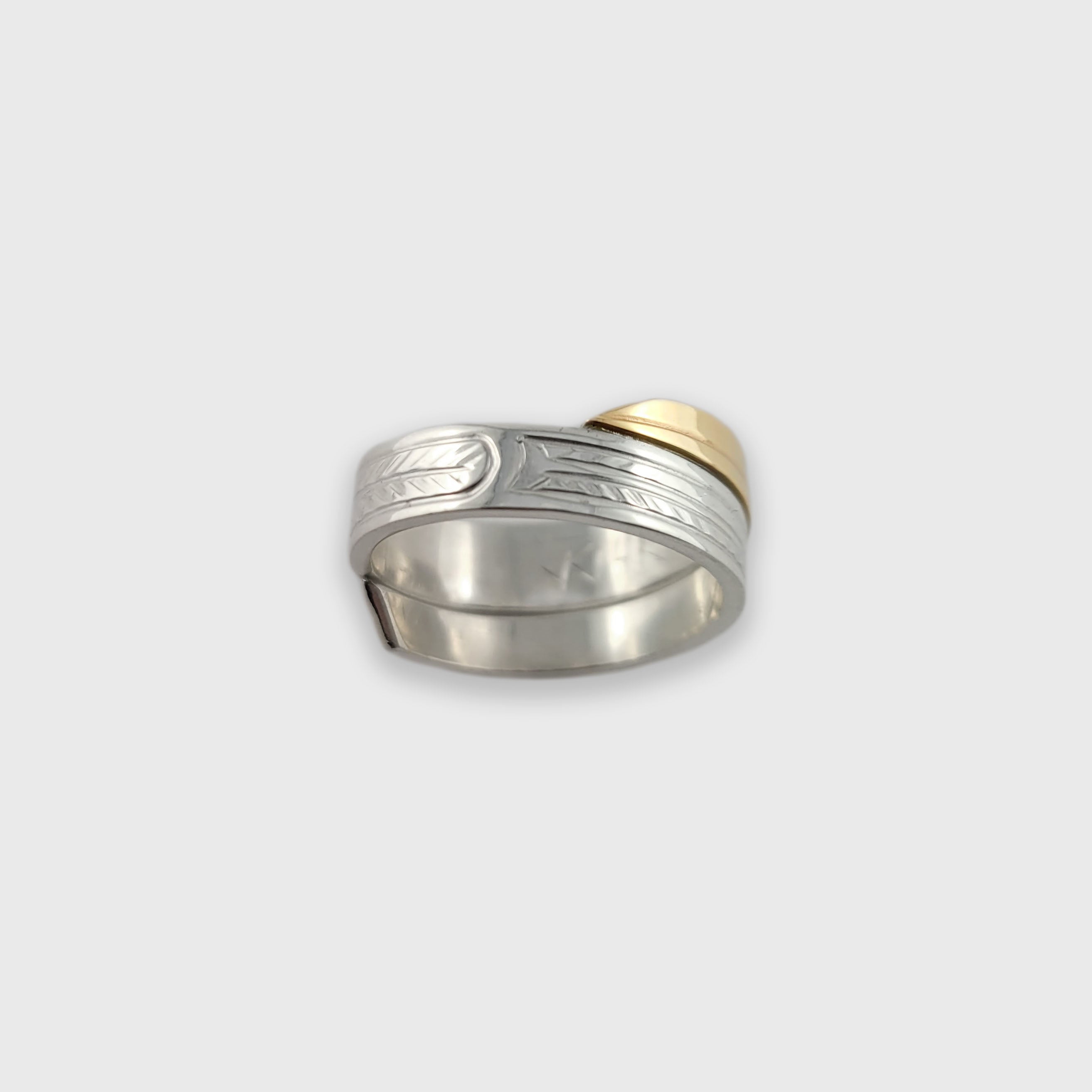 Silver and Gold Hummingbird Wrap Ring by Cree artist Justin Rivard