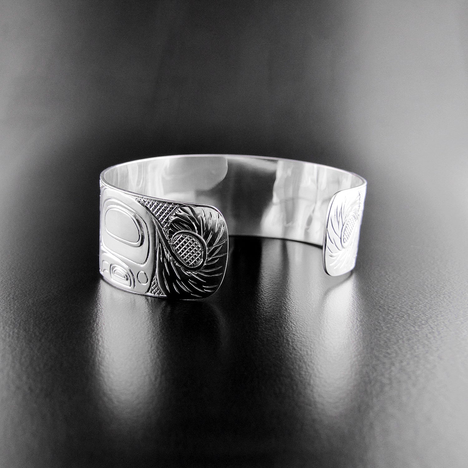 Silver Wolf Bracelet by Haida artist Carmen Goertzen