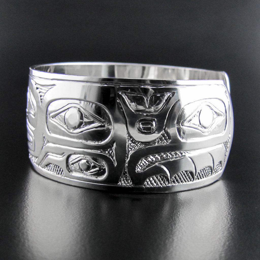 First Nations Silver Frog Bracelet by Haida artist Nelson Cross