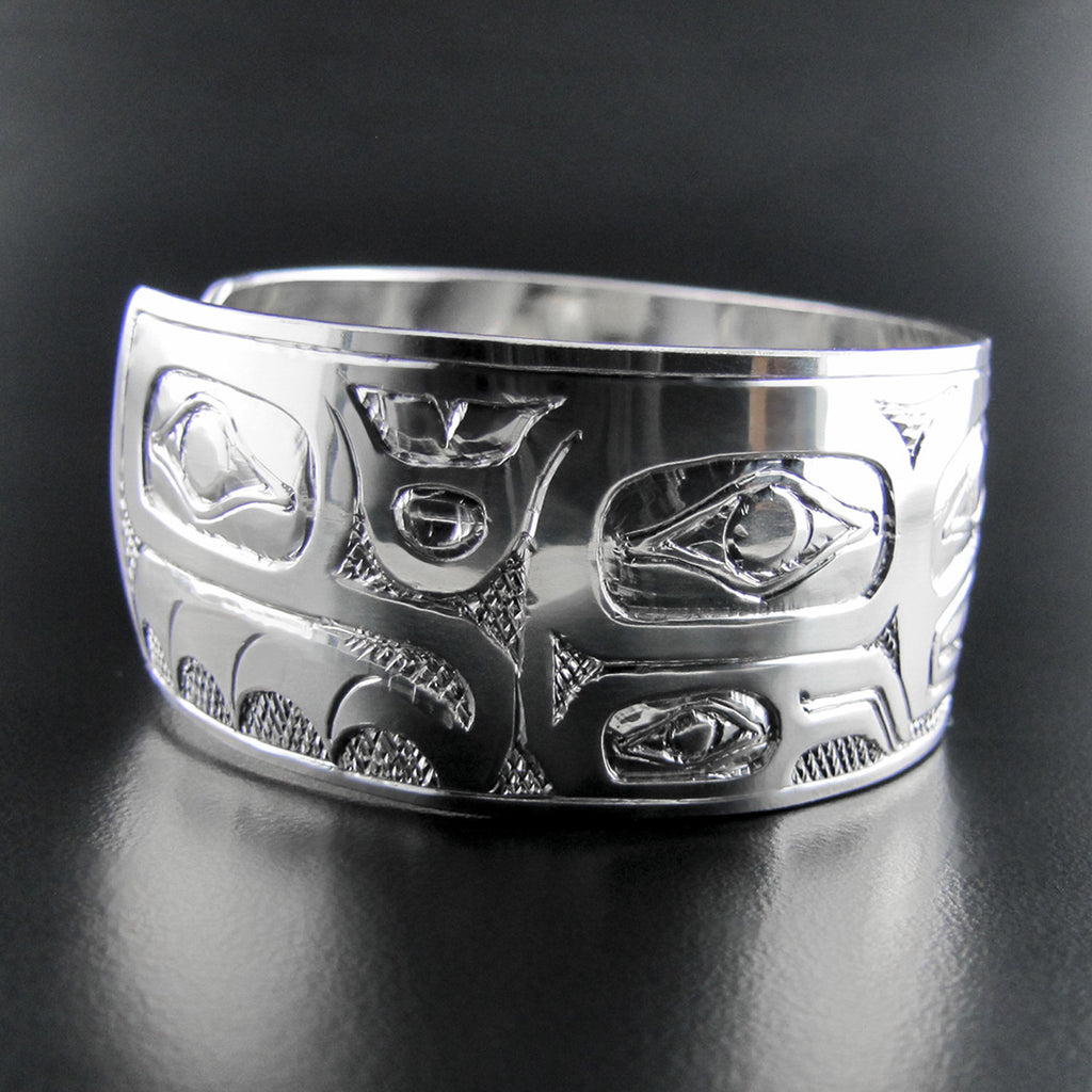 First Nations Silver Frog Bracelet by Haida artist Nelson Cross