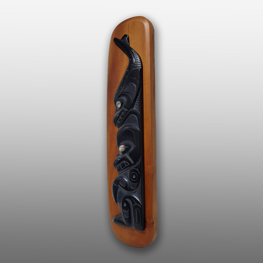 Argillite and Wood Orca and Bear Carving by Haida artist Denny Dixon