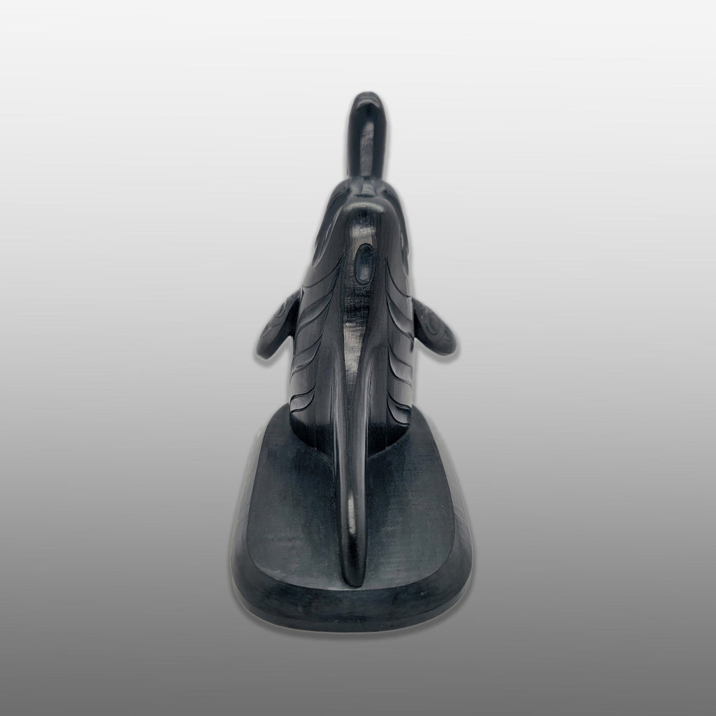 Argillite Orca and Seal Sculpture by Haida carver Marcel Russ