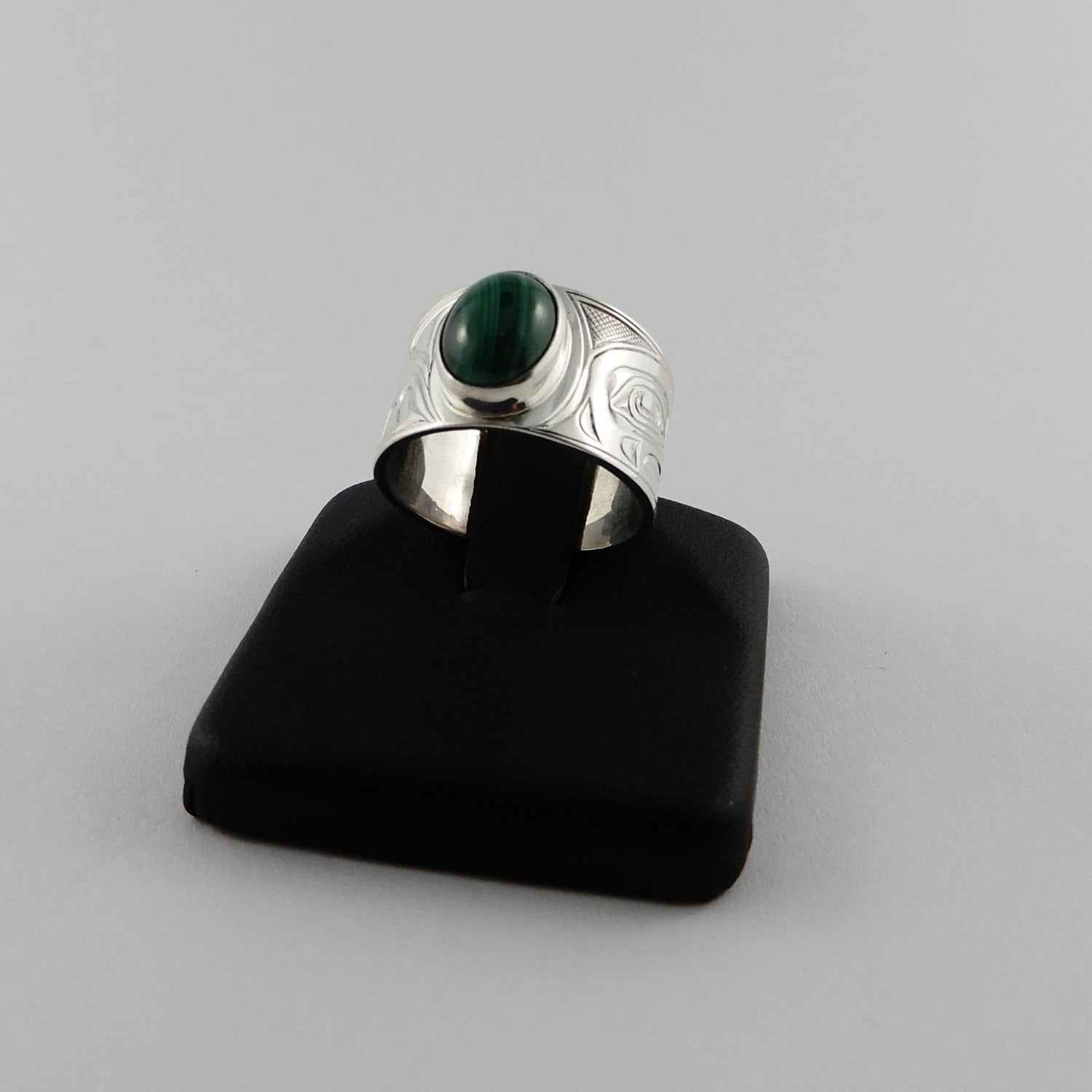 Silver and Malachite Frog Ring by Kwakwaka'wakw artist Chris Cook