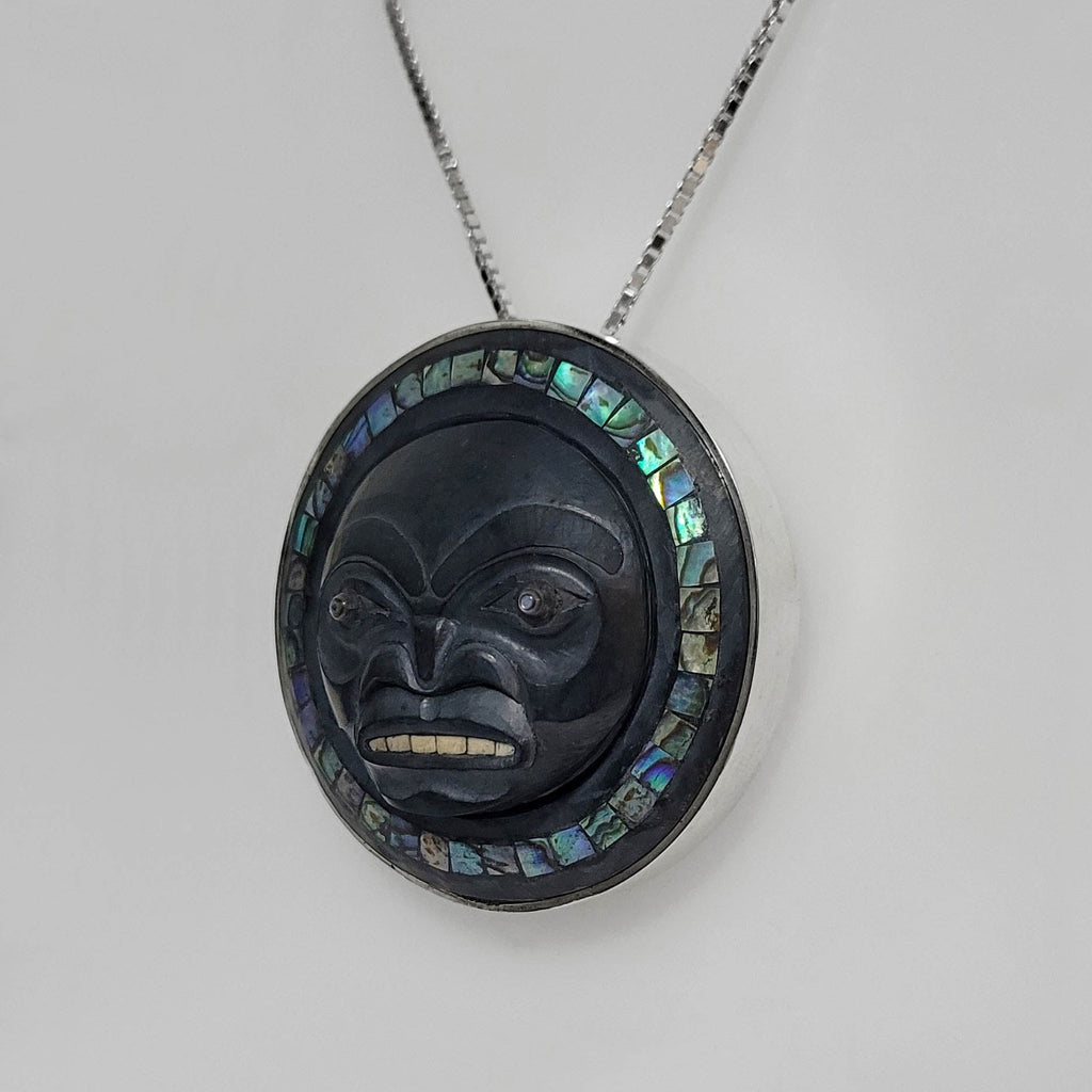 Argillite and Abalone Moon Pendant by Haida artist Andrew Williams