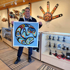 Coast Salish artist Maynard Johnny with Protector Limited Edition Orca Print