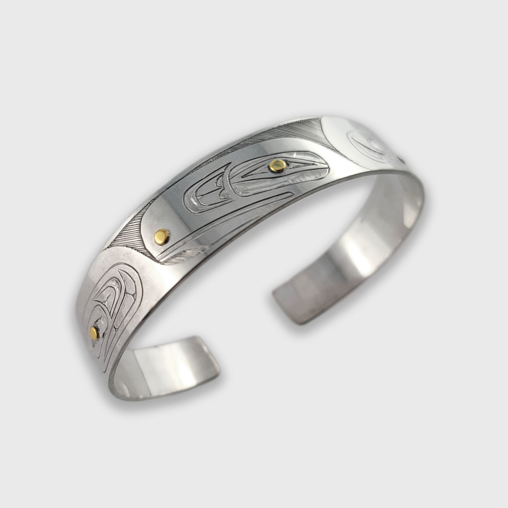 Silver and Gold Raven Bracelet by Haida artist Andrew Williams
