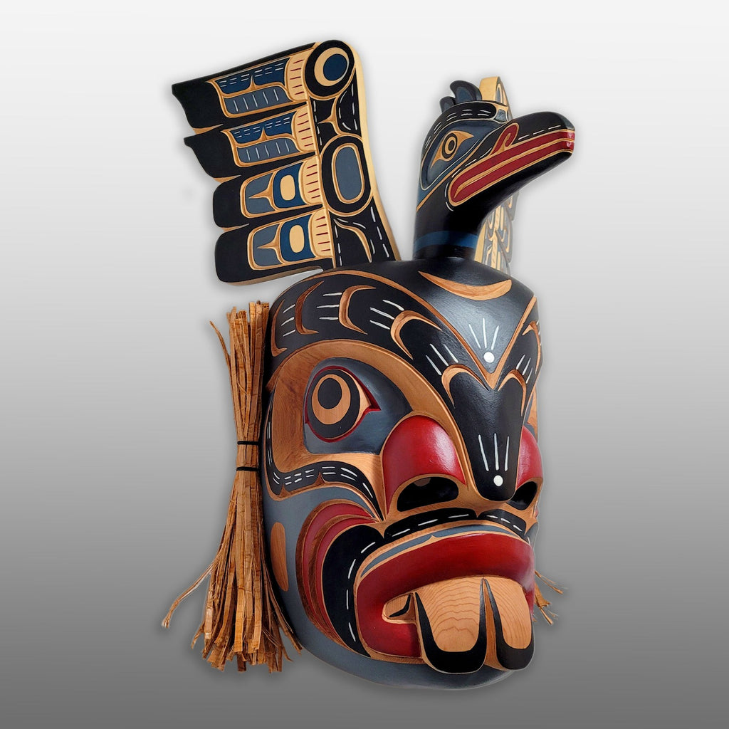 Pugwis and Raven Indigenous Mask hand-carved by Kwakwaka'wakw artist Bill Henderson