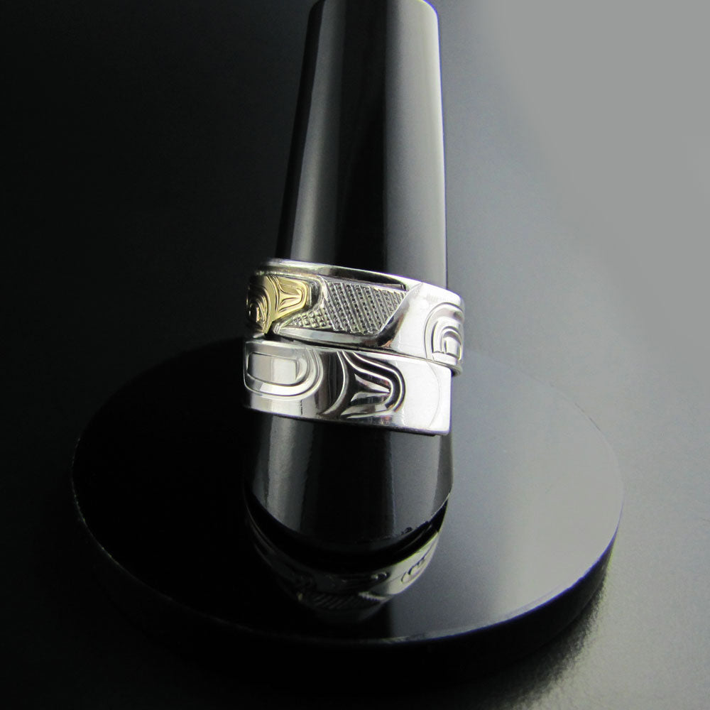 Silver and Gold Raven Wrap Ring by Kwakwaka'wakw artist Rick Johnson