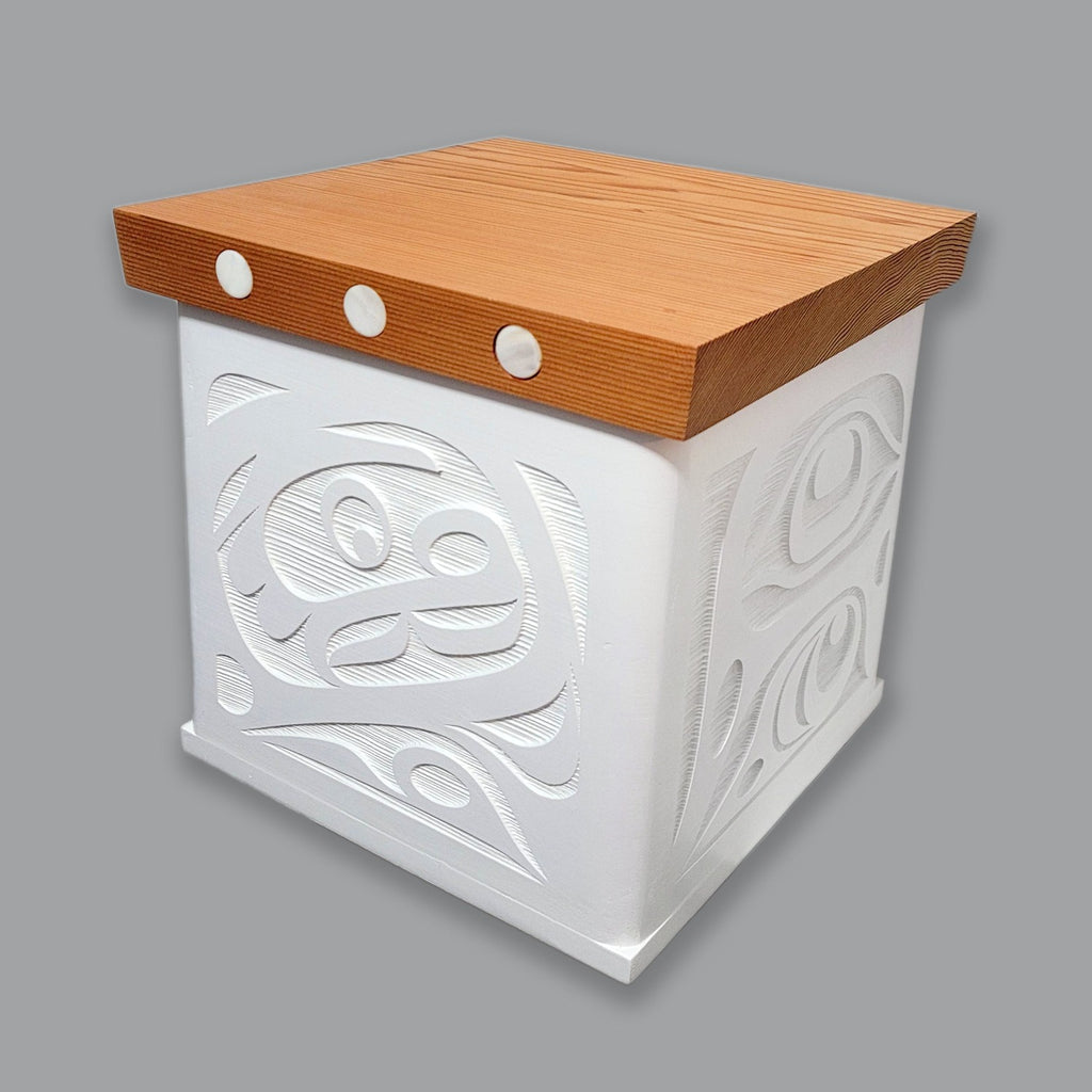 White Sandblasted Bentwood Box by Kwakiutl artist Trevor Hunt