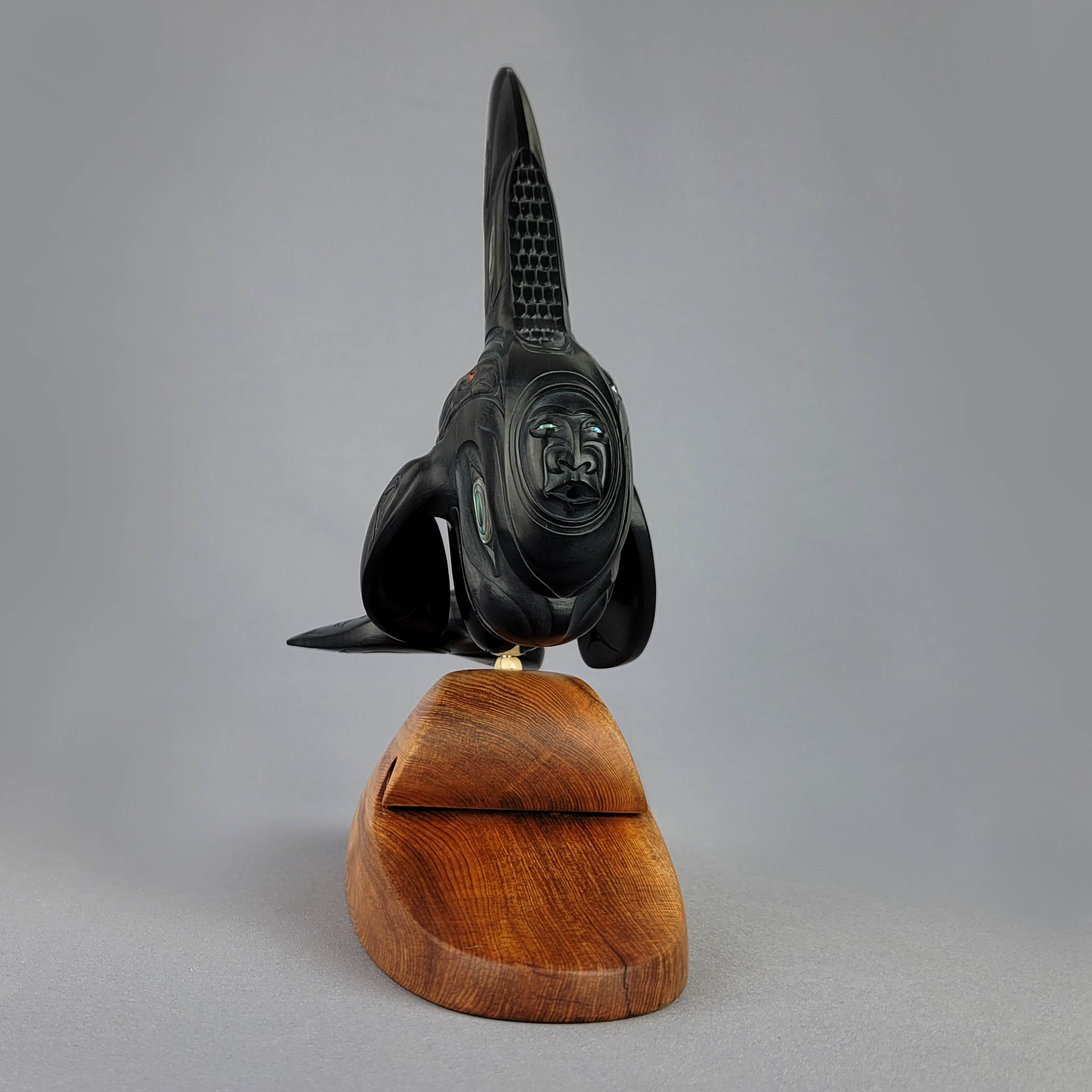 Argillite Orca with Raven Fin Sculpture by Haida carver Darrell White