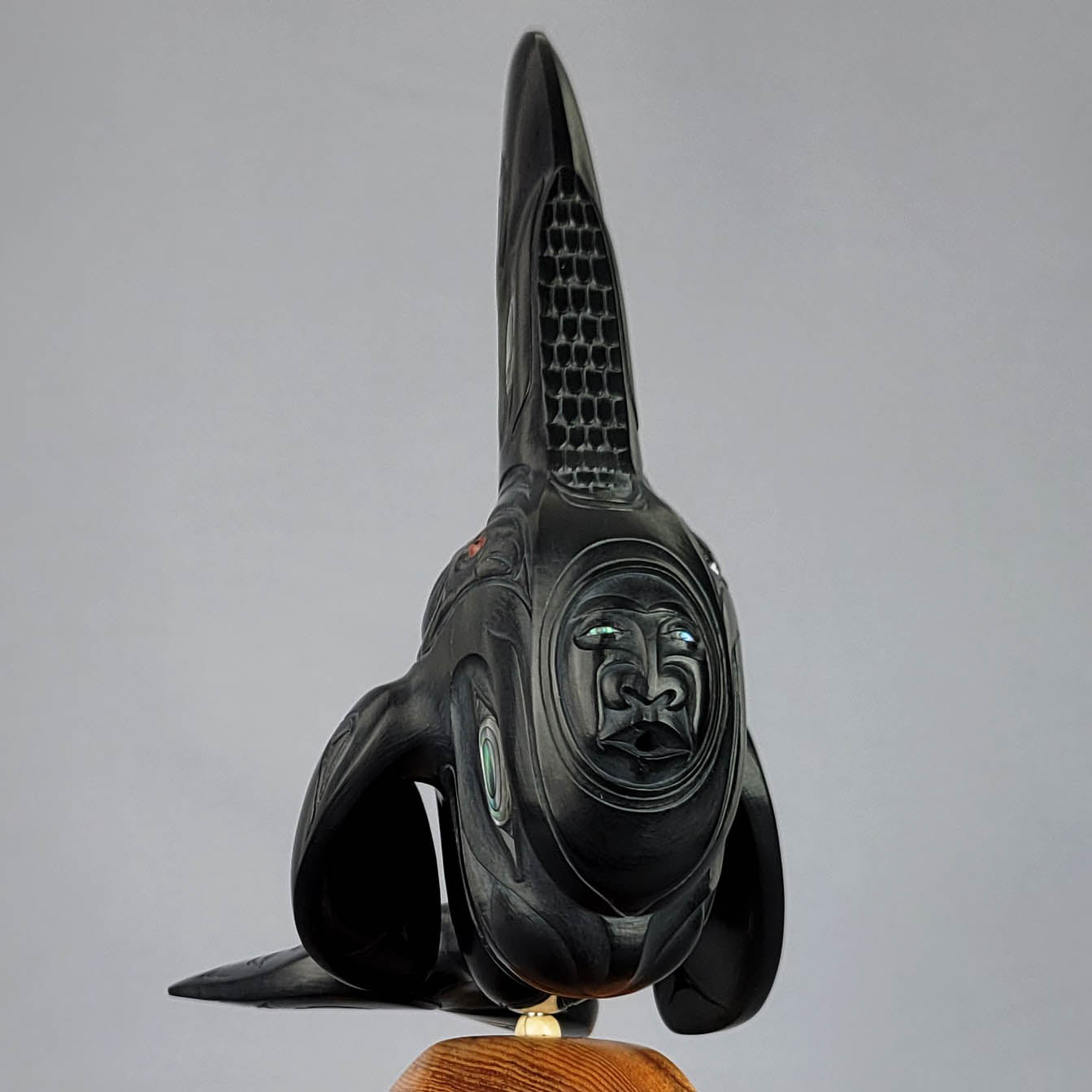 Argillite Orca with Raven Fin Sculpture by Haida carver Darrell White