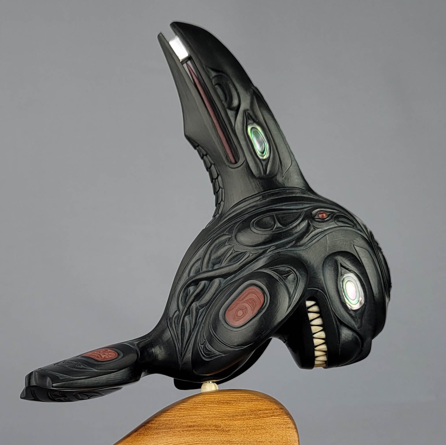 Argillite Orca with Raven Fin Sculpture by Haida carver Darrell White