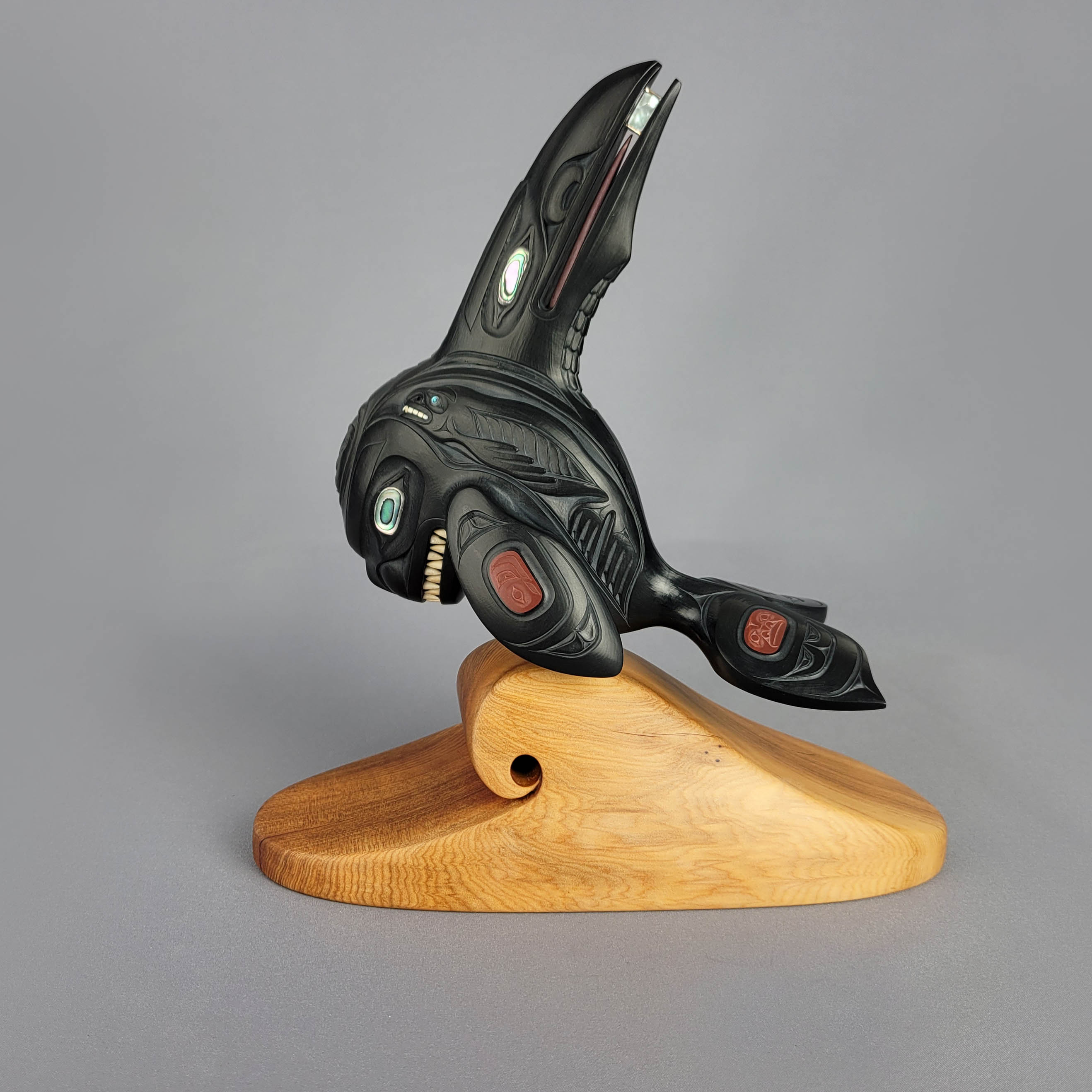 Argillite Orca with Raven Fin Sculpture by Haida carver Darrell White