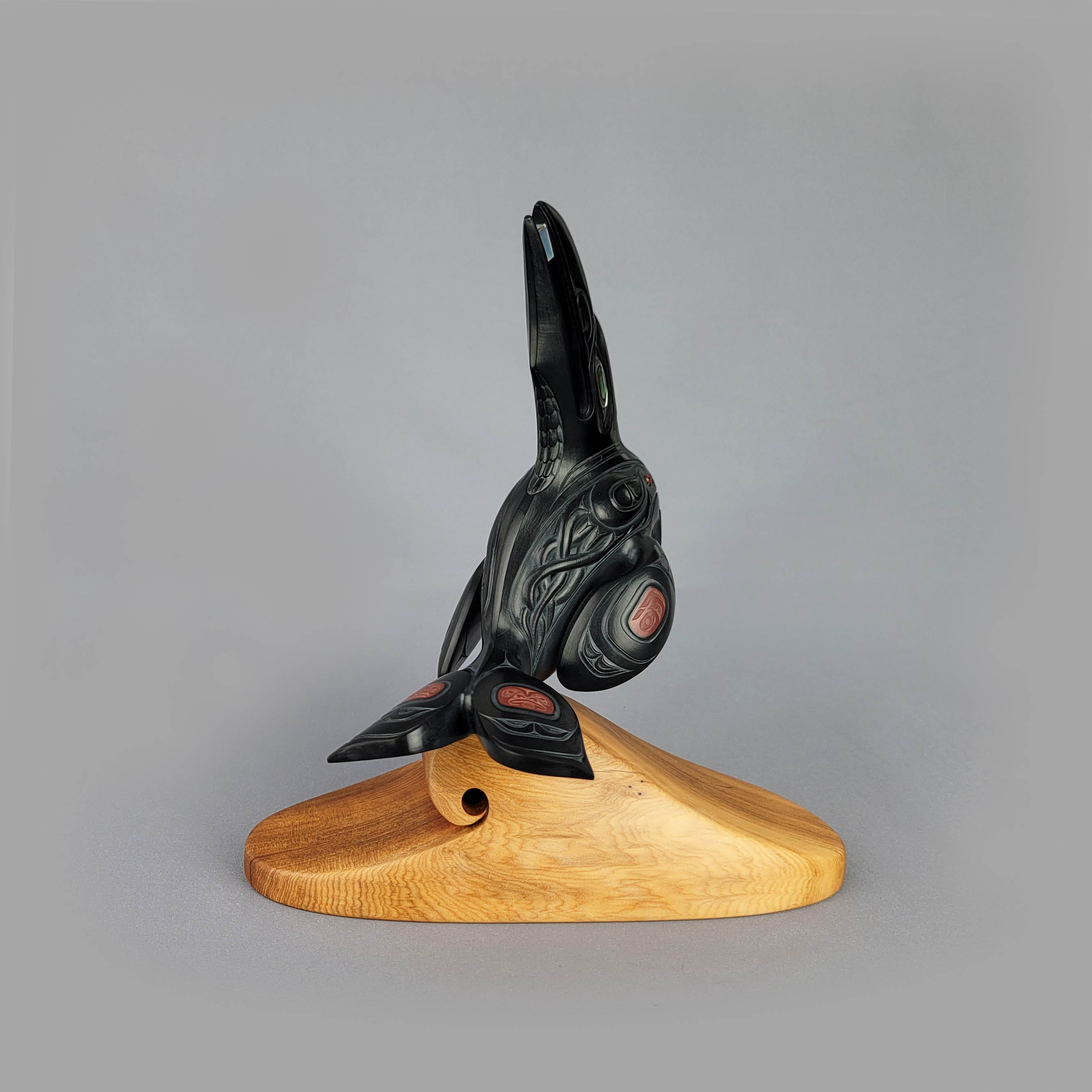 Argillite Orca with Raven Fin Sculpture by Haida carver Darrell White