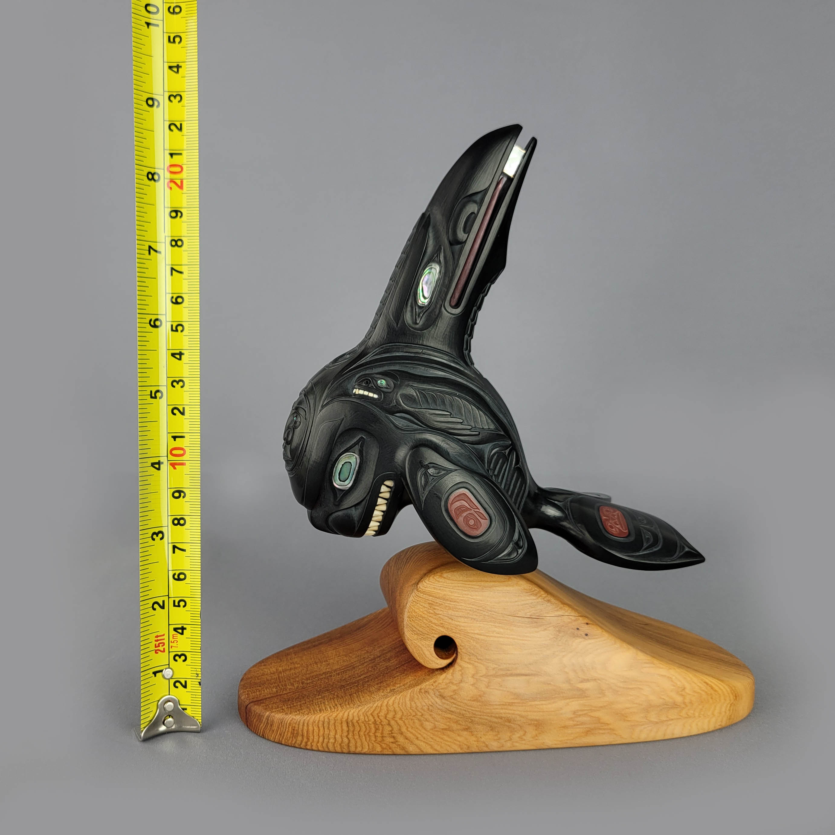 Argillite Orca with Raven Fin Sculpture by Haida carver Darrell White