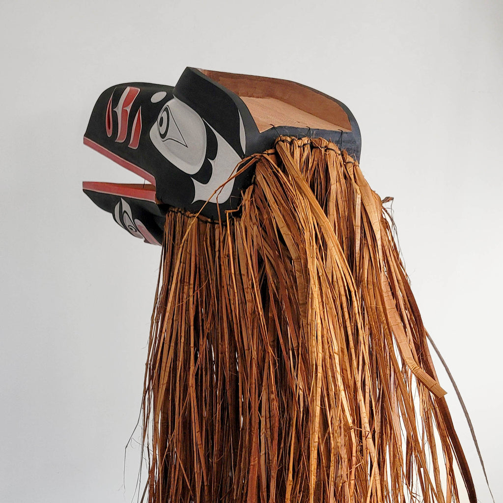 Raven Headdress with Cedar Bark by Kwakiutl artist Trevor Hunt